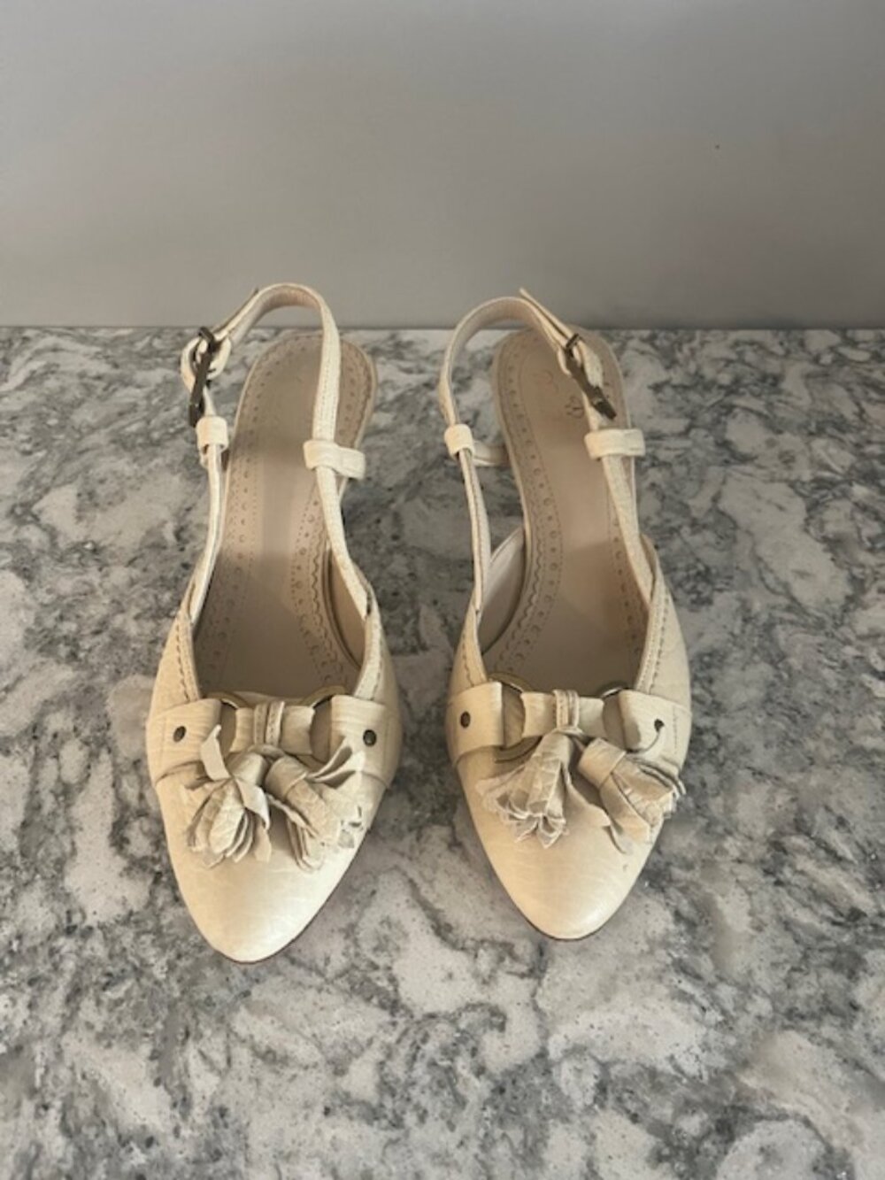 Ivory Beige Leather Brooks Bothers Slingback Pump Sandal 5.5 M Made in Italy